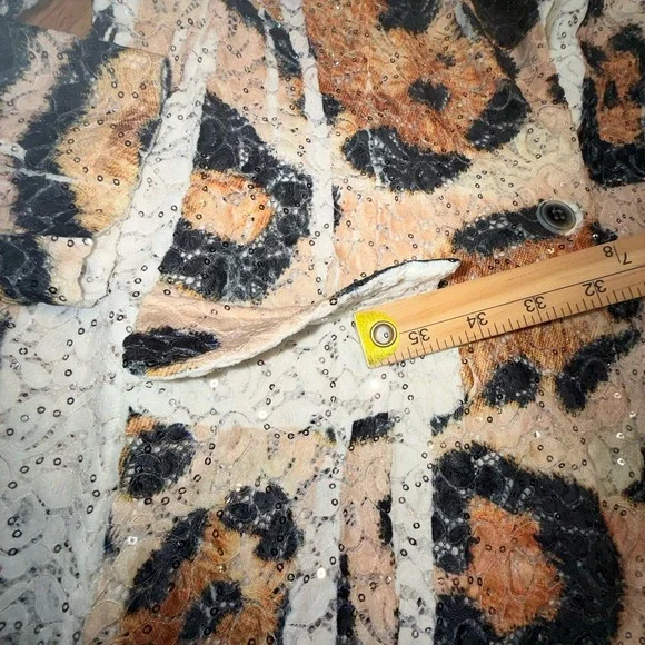 Leopard Lace Jacket Artsy Hippie Boho XL Sequins Animal Print Blazer Origami - Picture 10 of 16